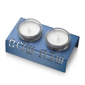 פמוט "שבת שלום" אלומיניום כחול {65}