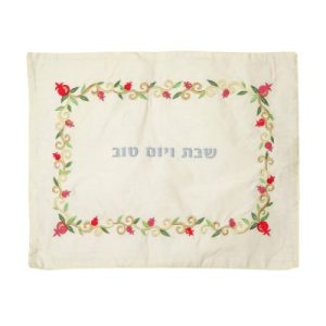 כיסוי חלה ריקמה מסגרת רימונים