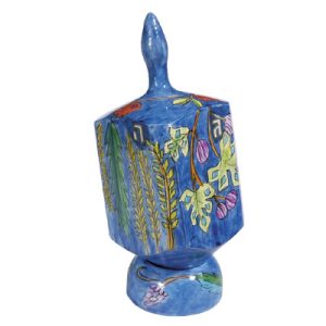 סביבון XL + מעמד עץ ציור יד שבעת המינים
