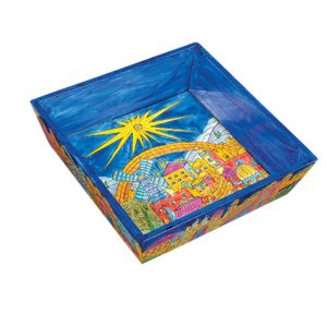 מגש למצה עץ ציור יד ירושלים אורינטלי 23.5 ס"מ