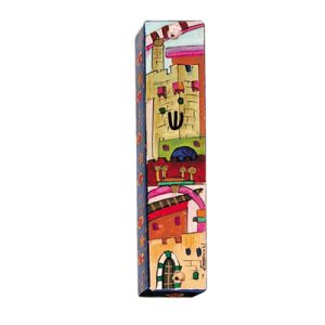 מזוזה עץ מצוירת ירושלים קטנה 10 ס"מ