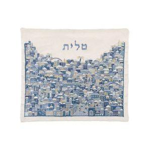תיק טלית רקמה מלאה ירושלים כחול
