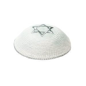כיפה סריגה לבנה מגן דוד כסף