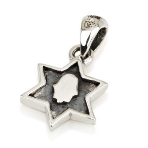 תליון שני צדדים,מגן דוד/חמסה בתוך מ"ד קטן כסף