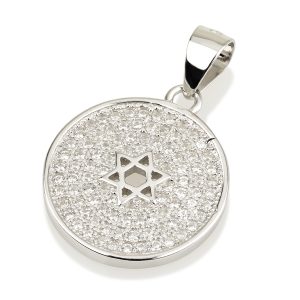 תליון מגן דוד בתוך עיגול כסף ואבני זרקון