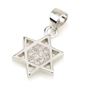 תליון מגן דוד כסף ואבני זרקון באמצע
