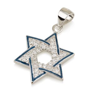 תליון מגן דוד כסף אבני זרקון ופסים כחולים