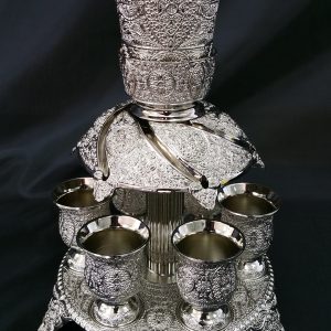 סט מפלים+מגש+6 גביעים פיליגרן מוכסף
