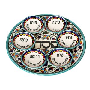 צלחת פסח+תחתיות ארמני מערבש ירקרק 30 ס"מ