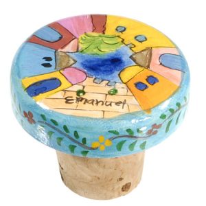 פקק לבקבוק יין עץ מצוייר ירושלים עגול