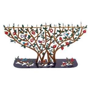 חנוכייה טי לייט חיתוך לייזר ציור יד עץ רימונים