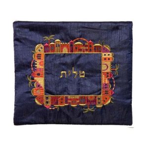 תיק טלית כחול רקמה ירושלים צבעוני