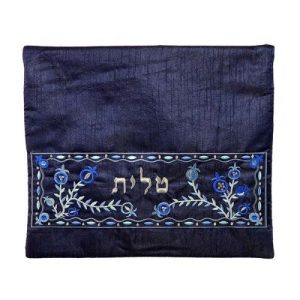 תיק טלית כחול רקמה רימונים כחול