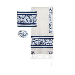 סט טלית רקמה מלאה ארבע אמהות כחול