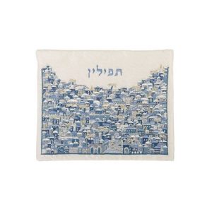 תיק תפילין רקמה מלאה ירושלים כחול