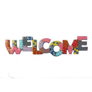 מתלה לקיר מתכת חיתוך לייזר ציור יד WELCOME