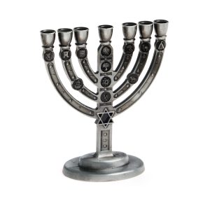 מנורה שבטים מגן דוד עגולה צבע פיוטר 10 ס"מ