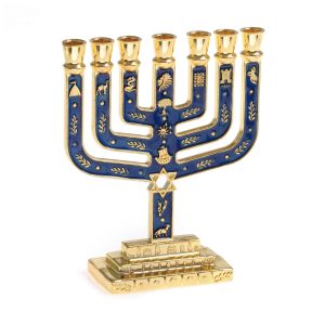 מנורה שבטים מגן דוד מרובעת צבע זהב/אמייל כחול 10 ס"מ