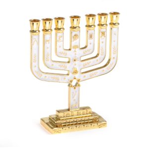 מנורה שבטים מגן דוד מרובעת צבע זהב/אמייל לבן 10 ס"מ
