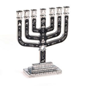 מנורה שבטים מגן דוד מרובעת צבע ניקל/אמייל שחור 10 ס"מ