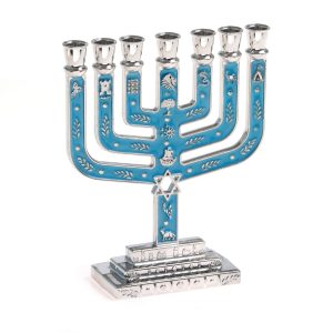 מנורה שבטים מגן דוד מרובעת צבע ניקל/אמייל טורקיז 10 ס"מ