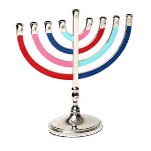 חנוכייה מתכת קלאסית צבעונית 22 ס"מ