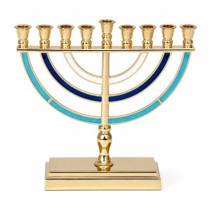 חנוכייה מתכת צבע זהב גוונים כחול 14 ס"מ