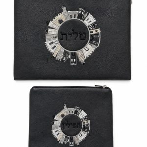 סט תיקים רקמה ירושלים עגול דמוי עור שחור