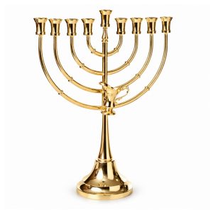 חנוכיה דגם כד השמן ציפוי זהב 52 ס"מ