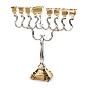 חנוכיה דגם המכבים ציפוי זהב בשילוב כסף 38 ס"מ