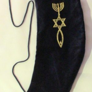 תיק שופר תימני קטיפה כחול כהה רקמה "אוונגליסטי"