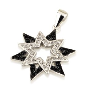 תליון מגן דוד כפול כסף ואבני זרקון לבן/שחור