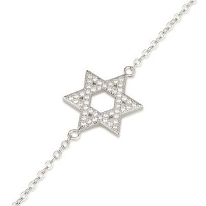 צמיד מגן דוד כסף ואבני זרקון לבן