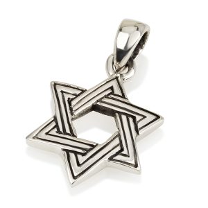 תליון מגן דוד כסף ופסים שחורים