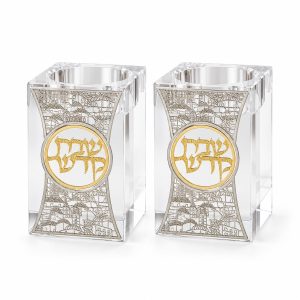 זוג פמוט קריסטל פלקטה ירושלים מוכספת 8 ס"מ