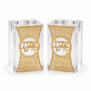 זוג פמוט קריסטל ש.ק. פלקטה מוזהבת 8 ס"מ