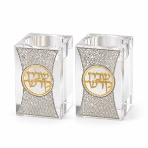 זוג פמוט קריסטל ש.ק. פלקטה מוכספת 8 ס"מ