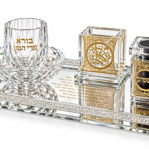 סט הבדלה קריסטל שקוף על מגש מלבן