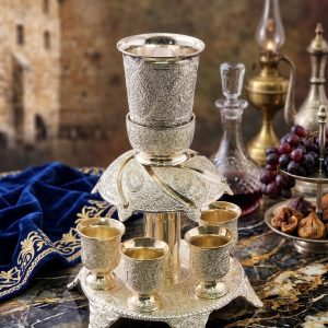 סט מפלים+מגש+6 גביעים פיליגרן מוכסף