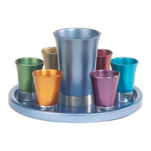 סט כוס קידוש/6 כוסיות/מגש אלומיניום אנודייז