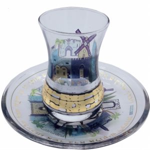 כוס קידוש/תחתית צריבת ירושלים כסף/גווני כחול