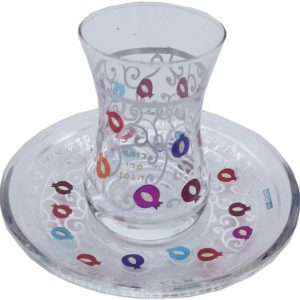 כוס קידוש/תחתית צריבת רימונים כסף/צבעוני