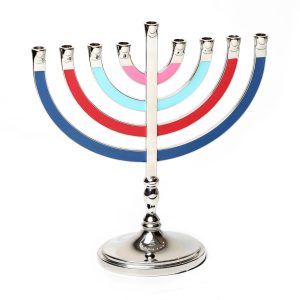 חנוכייה מתכת קלאסית צבעונית 22 ס"מ