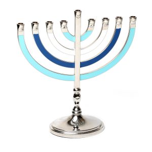חנוכייה מתכת קלאסית גוונים כחול 22 ס"מ