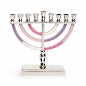 חנוכייה מתכת ורוד/סגול 14 ס"מ
