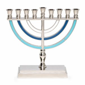 חנוכייה מתכת גוונים כחול 14 ס"מ