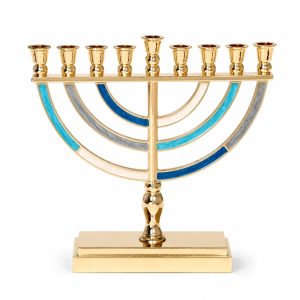 חנוכייה מתכת צבע זהב גוונים כחול 14 ס"מ