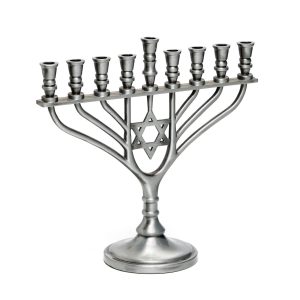 חנוכייה מתכת צבע פיוטר 18 ס"מ