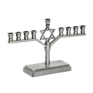 חנוכייה מתכת צבע פיוטר מ"ד 12 ס"מ