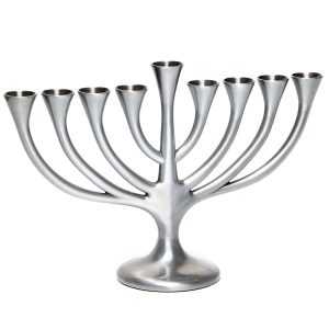 חנוכייה "עץ" מתכת ציפוי פיוטר + קופסא מתנה